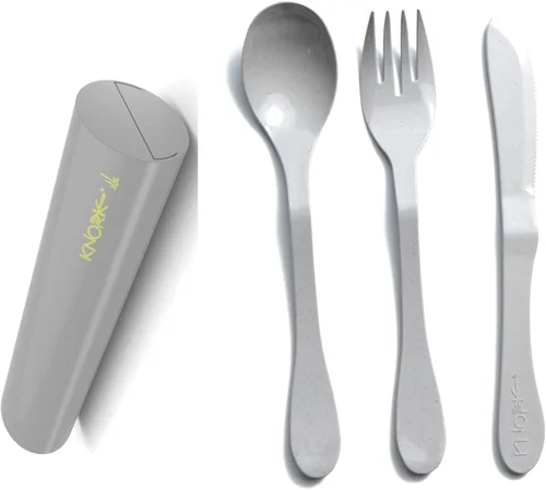 Vista 10 de Knork Juego de almuerzo de viaje con tenedor y cucharadita de acero inoxidable original, utensilios de 2 piezas más estuche ecológico Astrik