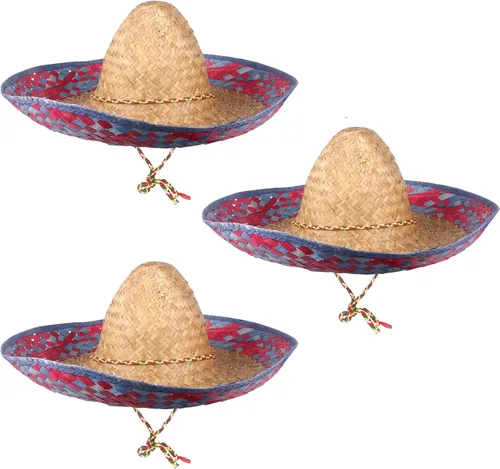 Vista 10 de DUNCHATY Sombrero para Fiesta Cinco de Mayo, decoraciones de fiesta temática mexicana - Sombrero de paja para adultos