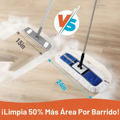 Vista 3 de CLEANHOME Trapeador de polvo comercial resistente de 24 pulgadas para suelos de madera dura y áreas grandes, con 2 almohadillas de microfibra, mango