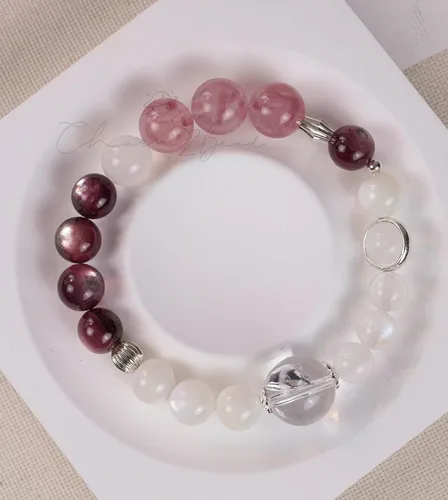 Vista 207 de Precious Gemstone Natural Crystal Healing Bracelet, Rutilated Quartz, Moonstone, Quartz Handmade Original Design Bracelet