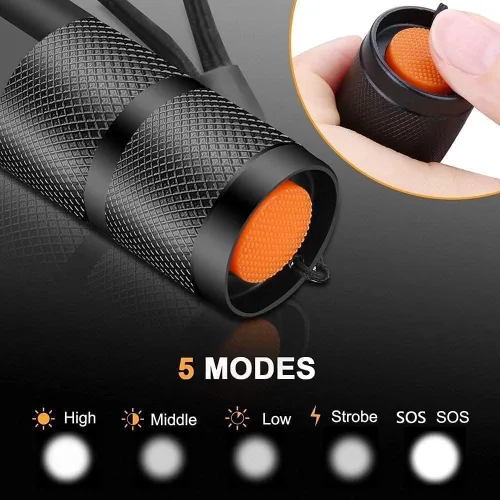 Vista 5 de Paquete de 3 linternas superbrillantes, linterna LED de alto lúmenes con haz zoomable, mini linternas para acampar, senderismo, pasear perros