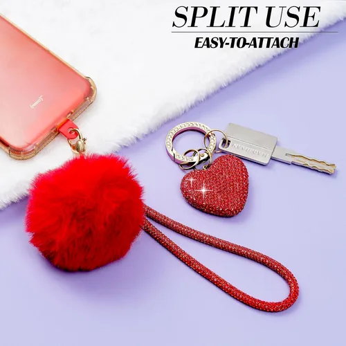 Vista 4 de Lindos llaveros de corazón para mujer, accesorios de llavero para mujer, llavero femenino para llaves de automóvil, mochila con pompón