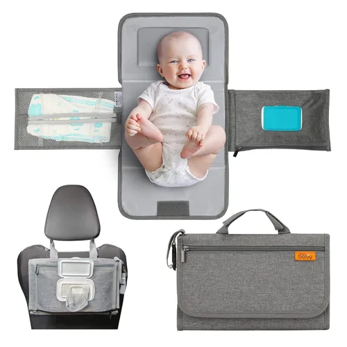 Vista 16 de Kopi Baby Cambiador de pañales portátil, bolsa de viaje para cambiador de pañales para bebé con bolsillo para toallitas, cambiador portátil