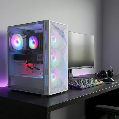Vista 5 de STGAubron Computadora de Escritorio Gaming PC, AMD Ryzen 5 5600GT hasta 4.6G, Radeon RX 6500 4G, 16G DDR4, 1T SSD, WiFi 6 y BT 5.2, Ventilador RGB