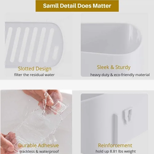 Vista 4 de SUNFICON Organizador de ducha adhesivo montado en la pared, estante de almacenamiento, estante de ducha sin perforaciones, soporte para champú