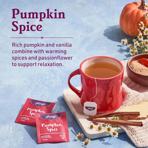 Vista 4 de Yogi Tea Pumpkin Spice Tea – 16 bolsas de té por paquete (4 paquetes) – Bolsas de té de especias de calabaza orgánica de edición limitada – Perfecto