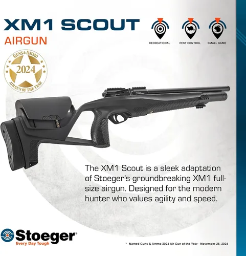 Vista 2 de Stoeger XM1 Scout PCP Pistola de aire – Calibre .22 – Sintético negro con tirador ajustable, 30461