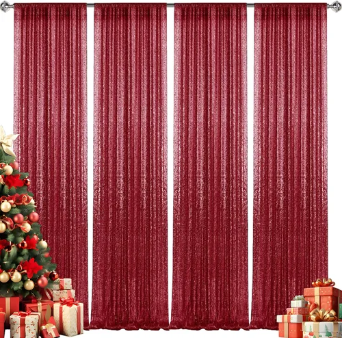 Vista 93 de 2 paneles de cortinas de fondo de lentejuelas verdes de 8 pies, cortinas de fondo de fotografía con purpurina para decoración de Navidad, boda
