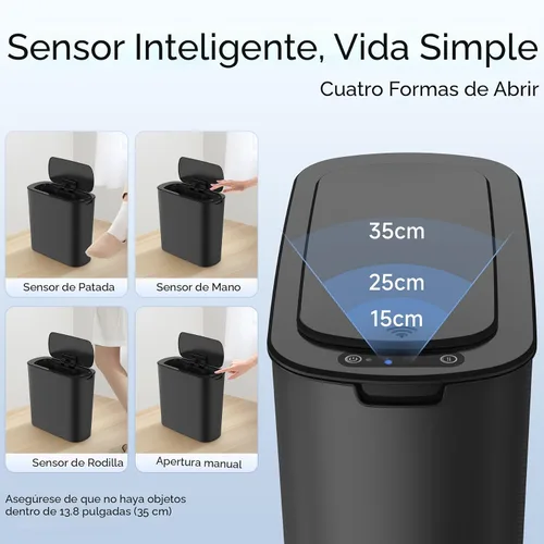 Vista 4 de TIPGO - Cubo de basura automático con sensor de movimiento para baño con tapa, basurero táctil de 2.6 galones, papelera de basura inteligente