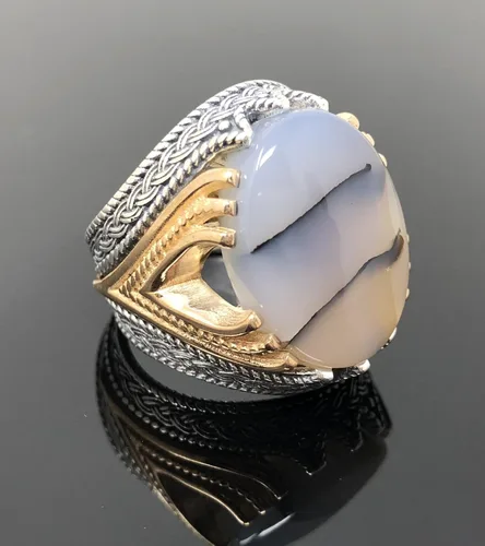 Vista 8 de KAR Rare Find 925K Anillo de plata esterlina Yemeni Agate Aqeeq para hombre P5C