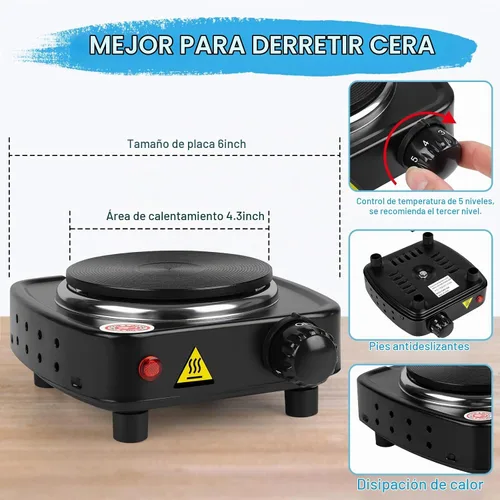Vista 4 de DINGPAI Placa Caliente para Fabricación de Velas, Placa Caliente Eléctrica de Color Negro para Derretir Cera, Chocolate, Caramelo y Más