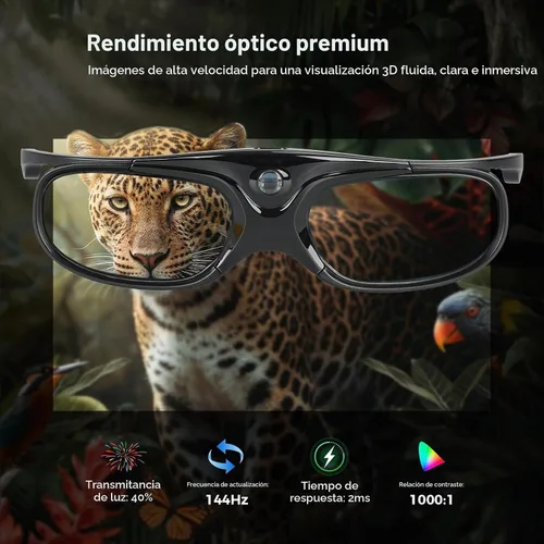 Vista 4 de DLP Link - Lentes 3D ELEPHAS 144Hz recargables para la mayoría de proyectores 3D DLP-Link: Acer, ViewSonic, BenQ Vivitek, Optoma, Panasonic, Dell