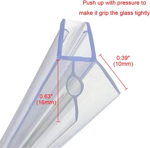 Vista 5 de Sello para parte inferior de puerta de regadera sin marco, con riel de goteo para vidrio de 1/4" (6mm), longitud 27.5"/0.7m, tira de sellado