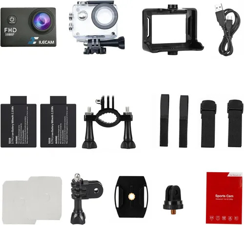 Vista 7 de Xilecam Cámara de acción 1080P 30fps Cámara deportiva sumergible hasta 40m/131 pies, impermeable, con 2 baterías y accesorio multifunción