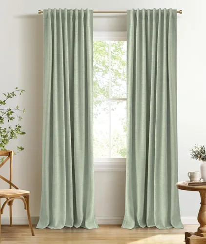 Vista 18 de INOVADAY Cortinas 100% opacas de 63 pulgadas de largo, juego de 2 paneles de lino con pestaña trasera, bolsillo para barra, cortinas opacas