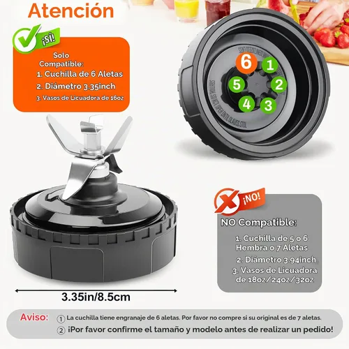 Vista 4 de Conjunto de cuchilla extractor de 6 aletas para licuadora ninja, diámetro de 3.35 pulgadas/3.3 in