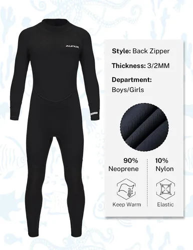Vista 2 de Traje de neopreno para niños y niñas, traje de neopreno completo de 3/0.079 in y traje corto de 0.118 in para natación, surf
