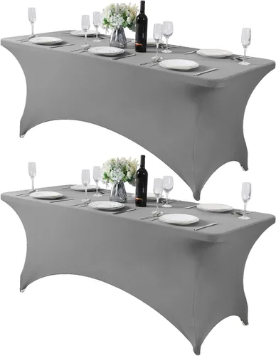Vista 121 de Mantel de elastano para mesa de 6, 4 o 8 pies, universal, ajustable, para fiestas, banquetes, bodas y eventos, color verde manzana