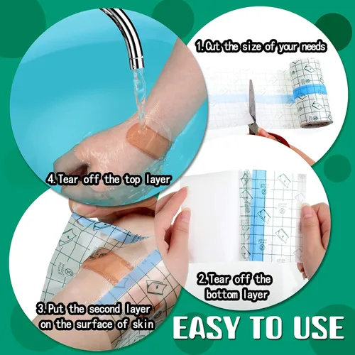 Vista 3 de 6 rollos de vendaje impermeable de 2 tamaños, vendajes adhesivos transparentes para tatuajes, natación y cuidado posterior