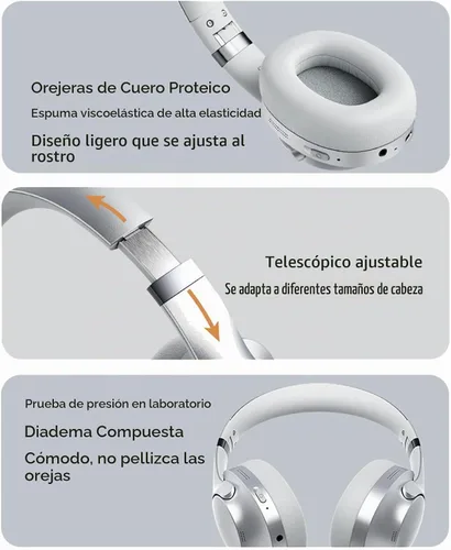 Vista 3 de Xmenha BT048S Auriculares inalámbricos y con cable sobre la oreja, negro, batería de 50 horas, Bluetooth 5.4, ANC, viajes y deportes