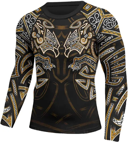 Vista 2 de Camiseta de compresión Viking de manga larga para capa base, ajuste de rendimiento, MMA BJJ, tela elástica