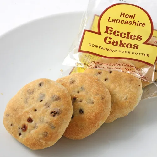 Vista 2 de Real Lancashire Eccles Cakes Tradicionalmente hecho a mano con mantequilla pura y grosellas secas Snacks británicos Deliciosos pasteles
