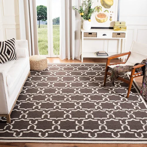 Vista 19 de SAFAVIEH Dhurries Collection DHU545A - Alfombra decorativa de lana de alta calidad hecha a mano de 2 x 3 pies, color chocolate y marfil