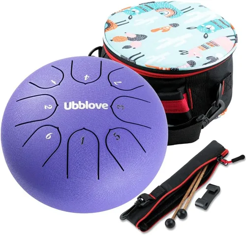 Vista 10 de Ubblove Tambor de lengua de acero para niños: 8 notas de 6 pulgadas clave de C Metal Steel Drums Instrumento con bolsa para meditación, yoga, Verde