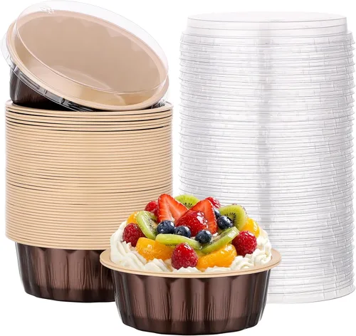 Vista 95 de Beasea Disposable Ramekins with Lids, 50 Pack 8oz 235ml Aluminum Foil Baking Cups with Lids, Aluminum Creme Brulee Ramekins Muffin Cupcake Pudding