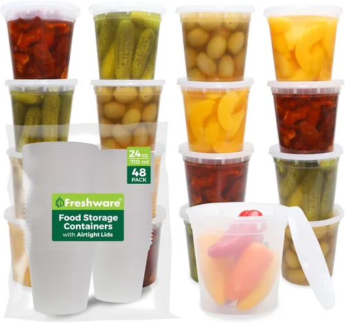 Vista 8 de Freshware Contenedores de almacenamiento de alimentos con tapas [8/16/32 oz x 20 cada uno, 60 juegos] recipientes para delicatessen, aptos