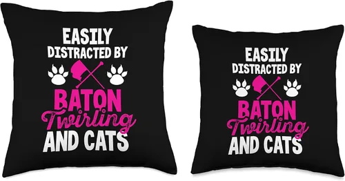Vista 3 de Majorette Twirling Retro Marching Band Funny Tees Easy-Distracted by Baton Cats Majorette - Almohada giratoria, 16.0 x 16.0 in, multicolor