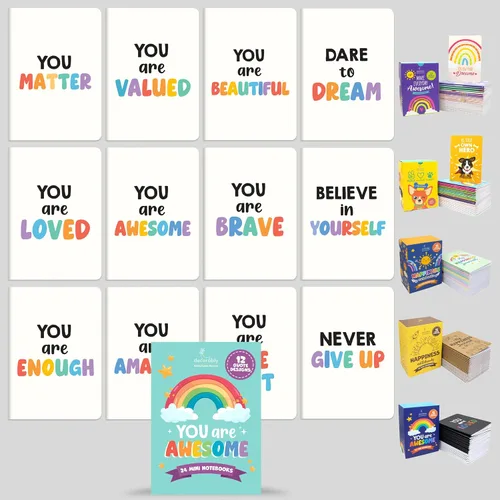 Vista 10 de Decorably Paquete de 24 mini cuadernos inspiradores para niños, 12 diseños de pizarra de 3.5 x 5 pulgadas, recuerdos de fiesta, encuadernados