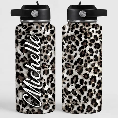 Vista 11 de Hyturtle Botella de agua personalizada de leopardo, botella de acero inoxidable aislada con tapa a prueba de fugas, 18 onzas, 32 onzas, regalo