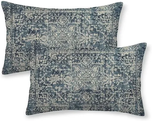 Vista 32 de Juego de 2 fundas de almohada bohemias de 16 x 16 pulgadas, color negro y marrón, fundas de almohada con patrón de alfombra étnica rústica, fundas