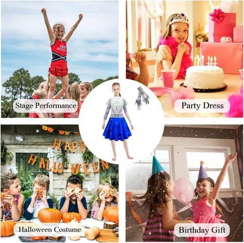 Vista 7 de ZIVANTO Vestido de disfraz para niñas de Zombies Alien de 4 a 12 años