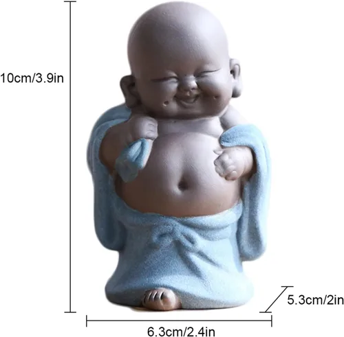 Vista 2 de Qikuver Buda Maitreya Laughing, estatua de Buda de cerámica, adorno de escultura de té, juego de té para decoración de hogar, oficina, automóvil