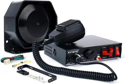 Vista 5 de Sistema PA de sirena de emergencia de 200 vatios con 8 tonos Xprite. Kit con micrófono de mano e interruptores de control de luces