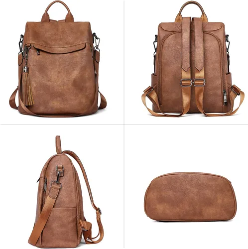 Vista 2 de Bromen - Mochila tipo bolso de mano de piel antirrobo para mujer a la moda, L
