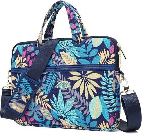 Vista 12 de Kayond - Bolsa de hombro impermeable para laptop con patrón de rosas negras resistente al agua, funda para laptop de 12 y 13 pulgadas Negro Rosado