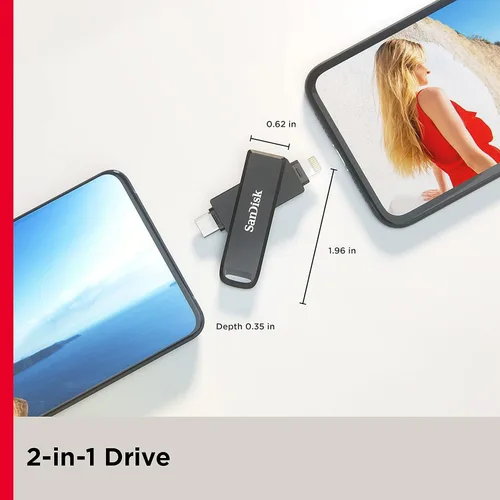 Vista 3 de SanDisk Unidad flash iXpand Luxe de 64 GB con conectores Lightning y USB-C. Funciona con iPhone 14 y más antiguos - SDIX70N-064G-GN6NN