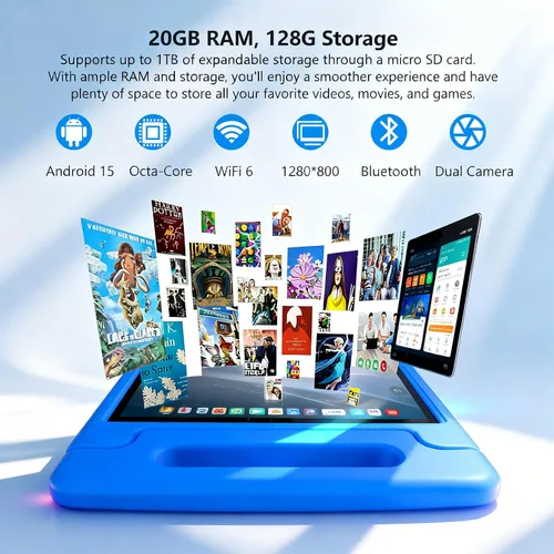 Vista 5 de NRKDUBQ Tablet infantil de 11 pulgadas Android 15 20GB + 128GB Octa-Core 8000mAh tableta Todder con funda a prueba de caídas, control parental, WiFi