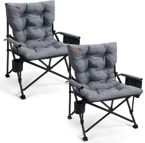 Vista 10 de EVER ADVANCED Silla plegable acolchada de gran tamaño para campamento para adultos, silla de césped resistente con bolsillos laterales, silla
