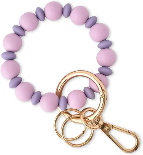 Vista 15 de Junyuerly Pulsera Llavero de Silicona con Cuentas para Mujeres, Brazalete Elástico con Anillo de Llaves Cuenta azul