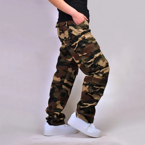 Vista 2 de Muscularfit Pantalones cargo de camuflaje para hombre 2023 grandes y altos, múltiples bolsillos, pantalones deportivos sueltos y rectos, pantalones