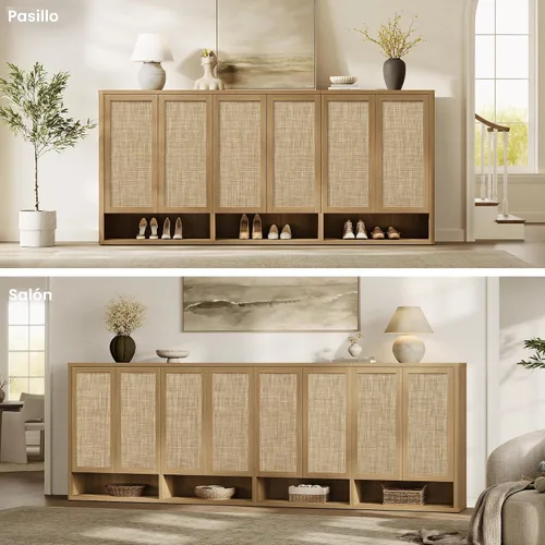 Vista 4 de SICOTAS Gabinete de almacenamiento de zapatos de ratán – Armarios modulares para zapatos con puerta alta y grande para almacenamiento de zapatos