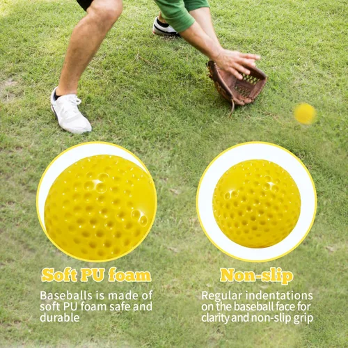 Vista 5 de Paquete de 12 pelotas de béisbol amarillas con hoyuelos, pelota de entrenamiento de práctica de béisbol, pelotas de béisbol de 9 pulgadas, perfectas