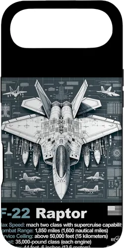 Vista 27 de F22 Raptor Fighter Jet Blueprint - Funda para iPhone 16, diseño técnico y especificaciones