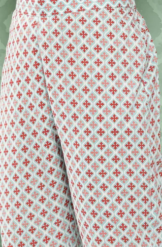 Vista 8 de Janasya Kurta con pantalón con motivos étnicos de algodón azul cielo para mujer