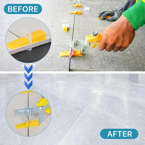 Vista 7 de Sistema de nivelación de azulejos con alicates para azulejos, 1500 piezas de clips espaciadores de azulejos, 300 piezas de cuñas reutilizables y 1