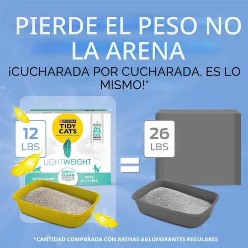 Vista 3 de Purina Tidy Cats - Arena para gatos ligera, libre y limpia, sin perfume, multigato, aglutinante, 99.9% libre de polvo, caja de 12 libras